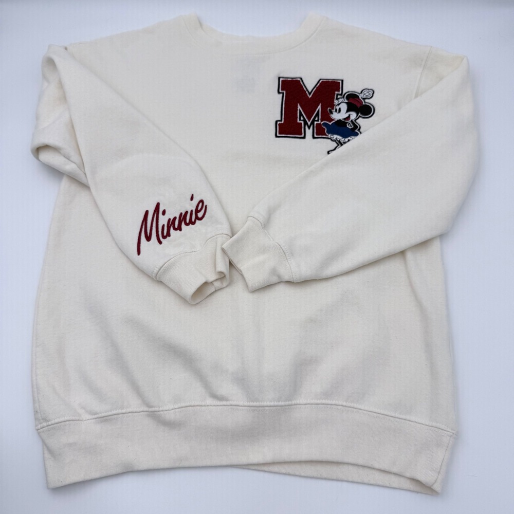 Disney‎ Minnie Mouse Embroidered Sweatshirt XS Cream Cozy Graphic